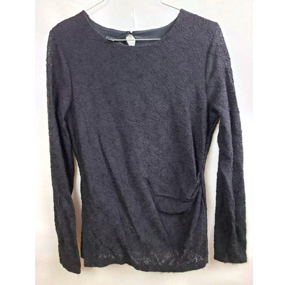Talbots Lace Long Sleeve Top Womens M Black Side Ruched Whmsigoth Office